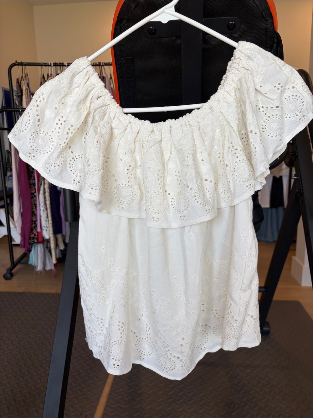 Lucky Brand White Eyelet Off-Shoulder Ruffle Camisole Top